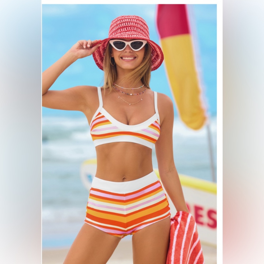 Striped Orange and White Bikini Set